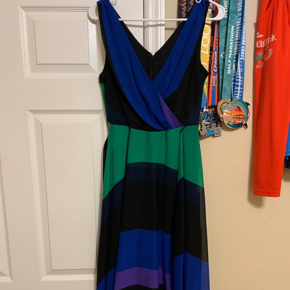 DKNY Wrap Dress Midnight Blue/Purple/Green (Size 6)